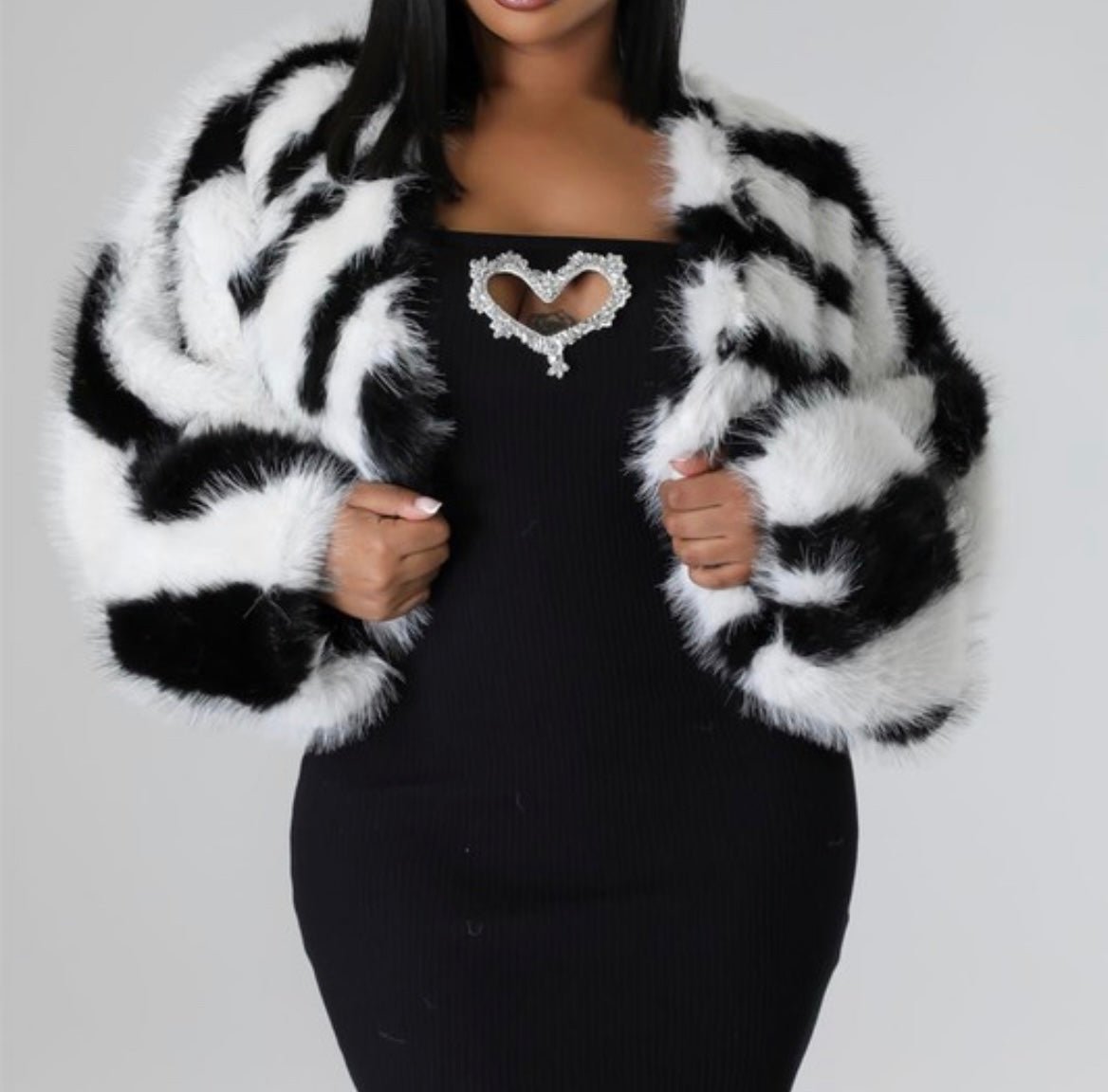 "Dalmatian Goodie" Faux Fur Couture Cardigan - The Trap Doll Hou$e Boutique"Dalmatian Goodie" Faux Fur Couture Cardigan