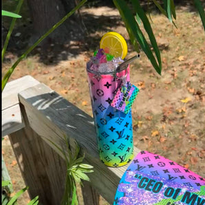 Rainbow Drip custom tumbler and mouse pad set