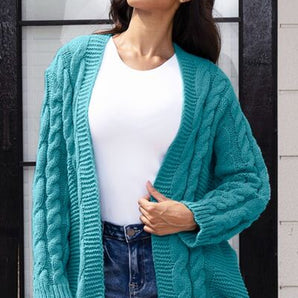 Open Front Cable-Knit Cardigan - The Trap Doll Hou$e BoutiqueOpen Front Cable-Knit Cardigan